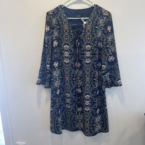 NWT JESSICA SIMPSON Womens Blue Bell Sleeve Sz 10 Knee Length Dress - Picture 1 of 6